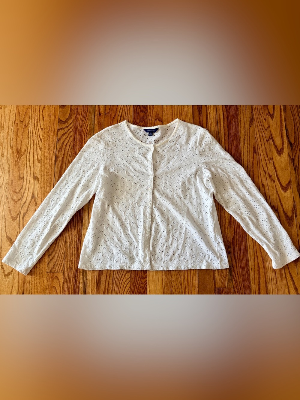 Lands' End White Eyelet Cotton Cardigan